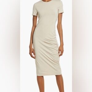 Treasure & Bond Side Ruched Body-Con Dress Oatmeal Minimalist Simple Medium